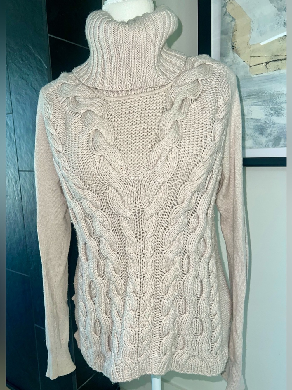 Karen Millen Cream Cable Knit Turtleneck Sweater